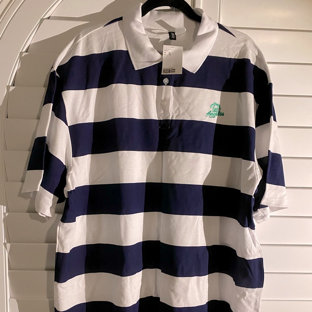 Cute oversized wide striped collared shirt